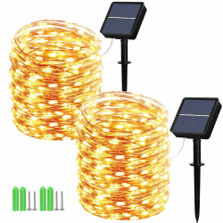 Geemoo 2 Stück Solar Lichterkette Aussen 2x15M 150 LED, Solar Weihnachtsbeleuchtung Außen Wasserdicht, 8 Modi Kupferdraht Solarlichterkette Warmweiß für Garten Terrasse Party Weihnachten Deko
