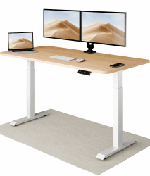 Desktronic Höhenverstellbarer Schreibtisch 160x80 cm - Stabiler Schreibtisch Höhenverstellbar Elektrisch - Standing Desk mit Touchscreen und Integrierten Ladesteckern Weiß + Eiche 160 x 80 cm