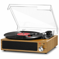 Plattenspieler, FYDEE Vinyl Plattenspieler Bluetooth, Schallplattenspieler Vintage Turntable mit Eingebauter Stereo-Lautsprecher, 3-Gang 33/45/78 U/min, RCA Ausgang, AUX-Eingang, Holzfarbe