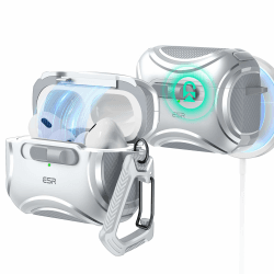 ESR für AirPods Pro 2 Hülle, kompatibel mit AirPods Pro 2./1. Generation (2023/2022/2019), USB-C/Lightning Kabel, MagSafe bereit, sicherer Verschluss, einfaches Öffnen, Cyber-Serie, Grau Grau AirPods Pro(2023/2022/2019)