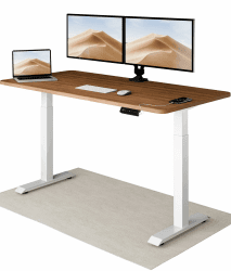 Desktronic Höhenverstellbarer Schreibtisch 160x80 cm - Stabiler Schreibtisch Höhenverstellbar Elektrisch - Standing Desk mit Touchscreen und Integrierten Ladesteckern Weiß + Nussbaum 160 x 80 cm
