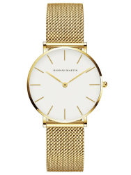 HANNAH MARTIN Damen Uhren Analog Quarz Edelstahl Wasserdicht Mesh Ultradünne Weiß Oberfläche ，golden Armband 1
