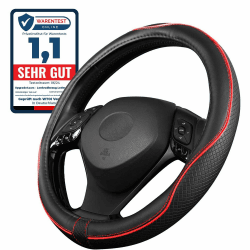 Upgrade4cars Lenkradbezug Universal 37-39 cm Rot Schwarz in Leder-Optik | Lenkradhülle für Sommer & Winter | Autozubehör Innenraum Geschenk-Ideen | Geschenke für Frauen und Männer Red Line