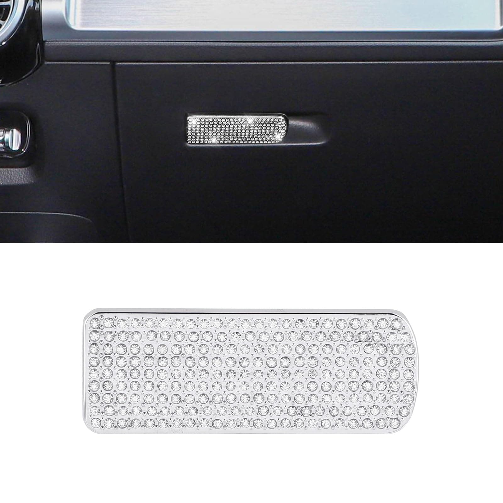 BLINGOOSE Bling Accessoires für Mercedes Copilot Aufbewahrungs Box Schalter Abdeckung AufkleberGlitzer Auto Zubehör Dekorationen Teile für Benz A GLA GLB CLA Strass Metall Silber Ablagefach Schalter Aufkleber