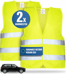 HELDENWERK Auto Warnweste 2er Set für Erwachsene europaweit einsetzbar - Reflektierende Warnwesten 2024 - PKW Sicherheitsweste, Pannenweste, KFZ Weste