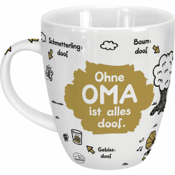 Sheepworld Tasse Ohne Oma ist alles doof | Porzellan, 45 cl | Tasse für Kaffee und Tee, Tasse mit Spruch, Geburtstag | 45135 1 Stück (1er Pack) Motiv "Ohne Oma ist alles doof."