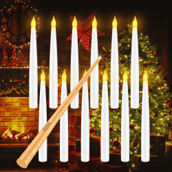 Coovee Flammenlose LED Kerze mit Zauberstab Fernbedienung, 12 Stück Schwimmende LED Kerzen, Batteriebetriebene Kerze, Warmes Licht Flackernde Kegelkerze für halloween Hochzeit Party Dekoration Warmes Gelb
