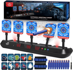 Lehoo Castle Zielscheibe für Nerf, 5 Ziele Zielscheibe Elektrisch mit Licht und Sounds, Auto-Reset Elektro-Schießscheiben mit Foam Darts Pfeile, Geschenk für Jungen mit Motiv-Aufkleber