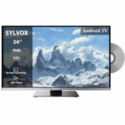 SYLVOX 24 Zoll 12V Smart TV für Wohnmobil, eingebauter DVD Player, Sat Satellit Decoder, Android Fernseher Truck Cruises Trailer Support RJ45 & WiFi, Rahmenlos 1080P FHD