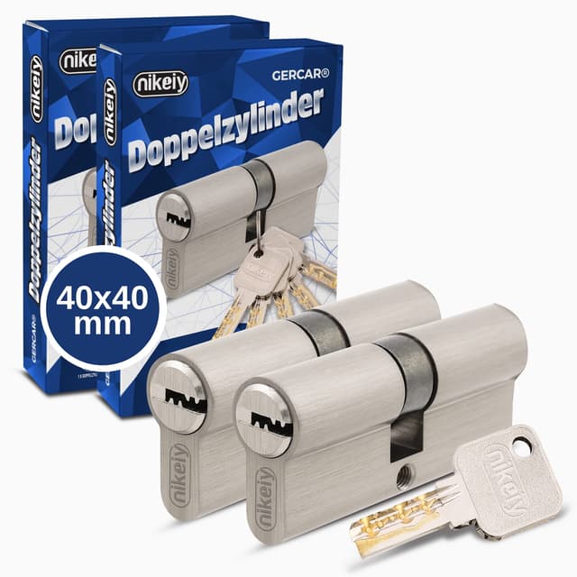 GERCAR Pro Profilzylinder 40/40 Massiver Schließzylinder gleichschließend 2er Set Doppelzylinder Zylinderschloss - Messing matt - inkl. 10 Schlüssel - Wendeschlüssel - Länge: 80 mm, A:40 B:40-2x 80 mm 40/40 Profilzylinder Pro 2er Set (Gleichschließend)