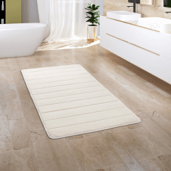 Paco Home Badezimmerteppich Badematte Badteppich Badvorleger Duschvorleger Waschbar Flauschig Memory Foam 3D Effekt, Grösse:50x80 cm, Farbe:Creme 50x80 cm Creme