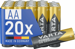 VARTA Batterien AA, 20 Stück, Power on Demand, Alkaline, 1,5V, Vorratspack, smart, flexibel, leistungsstark, ideal für Computerzubehör, Smart Home Geräte, Made in Germany AA 20 Stück