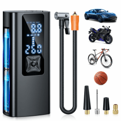 Elektrische Luftpumpe Fahrrad Akku Kompressor - 150 PSI Mini Tragbare Fahrradpumpe Luftkompressor Für Auto,Motorrad,Fahrrad,Bälle,über USB-C wiederaufladbar, Als Taschenlampe und Powerbank