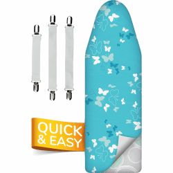 Super Soft 5 Schichten Turbo-Bügelbrettbezug 120x45, Vergleichssieger, ÖKOTEX Baumwoll-Polsterung, schneller mit Thermoreflexion, 5 Größen, EasyFit+Spanner, Made in Europe, XL Fläche 120-125x38-45cm Türkis XL