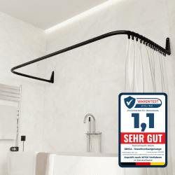Erica Duschvorhangstange L-form & U-form - 4-in-1 Duschvorhangstangesystem für Badewanne oder Dusche - Duschstange Ecke - Stahl mit Pulverbeschichtung - Ohne Deckenhalterung - Schwarz