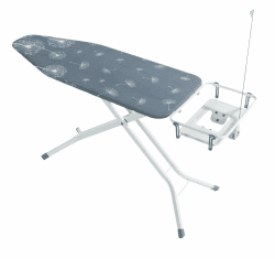 WENKO Bügeltisch Professional, extra breites Bügelbrett mit großer, absenkbarer Ablage für die Dampfbügelstation und Steckdose, geeignet für Dampfbügeleisen, Metall, 130 x 98 x 48 cm, Weiß/Grau