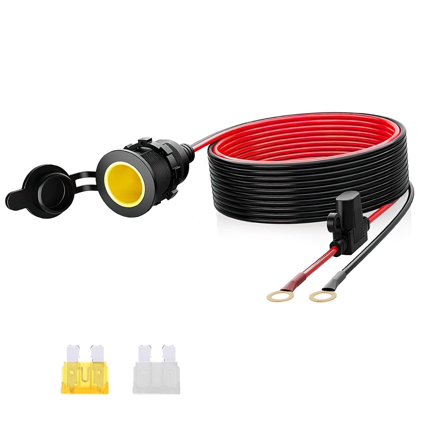 12V Steckdose, Auto Zigarettenanzünder Steckdose, Wasserdicht, Marine Grade, 12V/24V DC Feuerzeugsteckdose mit 1m 14AWG Anschlusskabel, 20A Sicherung, für Auto, Boot, Motorrad, LKW, Wohnwagen