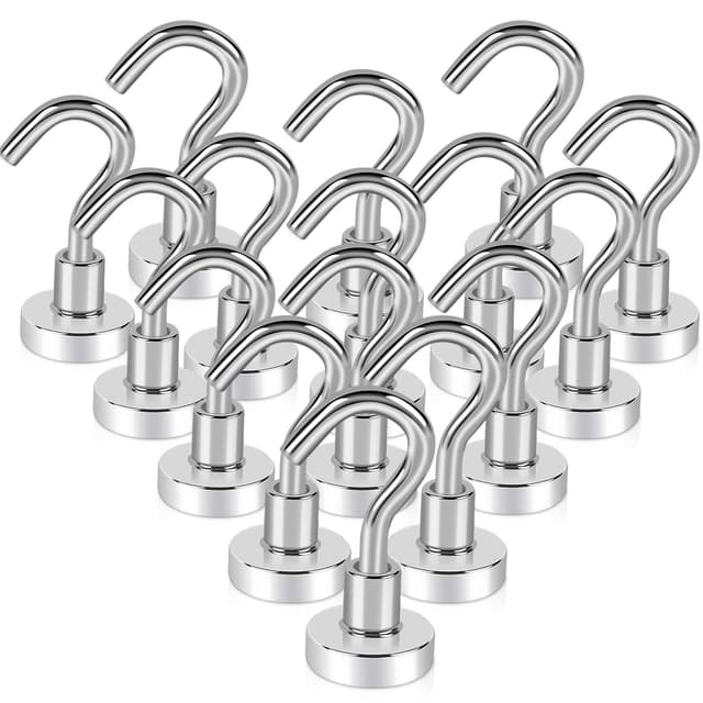 MAGXCENE 20 Stück Magnethaken Extra Stark 10KG Magnet Haken Neodym Magnethaken, Magnetische Haken Magnet mit Haken für Kreuzfahrt Grill BBQ Küche Kühlschränke Gadgets Eisentüren Büro kleiderhaken E16mm_20PCS