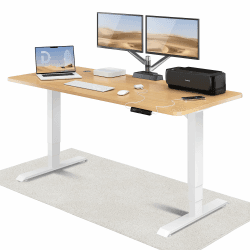 Desktronic Höhenverstellbarer Schreibtisch (180x80cm) - Schreibtisch Höhenverstellbar Elektrisch mit Flüsterleisem Dual-Motor & Touchscreen - Hohe Tragfähigkeit - Stehtisch HomePro Weiß + Eiche 180 x 80 cm
