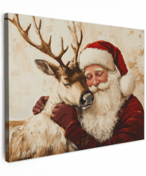 MuchoWow© Bild auf Leinwand 80x60 cm Weihnachtsdeko Schlafzimmer Bilder Badezimmer Wand Deko Wohnzimmer Weihnachtsgeschenke Modern Bilderwand Geschenk Weihnachtsmann - Rentier - Weihnachten Weihnachtsmann - Rentier 60L x 80B cm