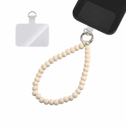GD GOOD.designs Handykette mit Holzperlen kurz - Universal Handy Handschlaufe inkl. Patch für jede Handy-Hülle | Lanyard Handyband zum Umhängen (Länge 24cm)