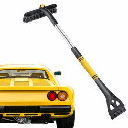 FINEVERNEK Eiskratzer Auto mit Besen,3 In 1 Eiskratzer Auto mit Besen,Abnehmbarer Teleskop-Enteiser,Schneebesen Auto für 360° Drehbarer Kopf,Schneebesen Auto mit Rutschfestem Schaumstoffgriff Gelb