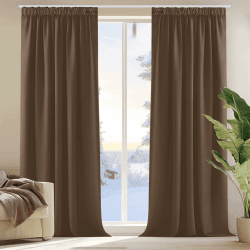 Deconovo Gardinen Blickdihct Kräuselband Vorhänge Thermovorhang Verdunkelung, 245x140cm(HöhexBreite), Braun, 2er Set H245 x B140 cm (2er Pack) Braun