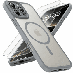 TOCOL 3 in 1 für iPhone 16 Pro Hülle für Magsafe, mit 2 Schutzglas, Vollständiger Kameraschutz Stoßfest Kratzfest Magnetisch Handyhülle für iPhone 16 Pro Case, Grau iPhone 16 Pro Grau