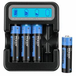 Hixon Wiederaufladbare 1,5V AA Lithium Akku, 3500 mWh mit 1600 Langen Zyklen, 2,0 Stunden Schnellladung, 4 Stück Lithium 1,5V AA Akku und Schwarzem Smart LCD-Display Ladegerät 4-Slot, 4*AA Schwarz