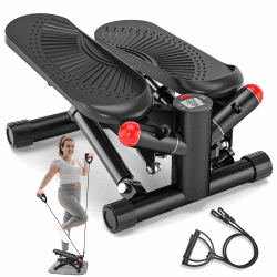 VANNECT 2-in-1 Stepper für Zuhause mit Power Ropes, Leise Mini Stepper 150kg mit LCD-Monitor, Hydraulic Drive Stepper Hometrainer für Bein/Arm/Butt Training, Home Office Fitness Exercise schwarz Höhenverstellung