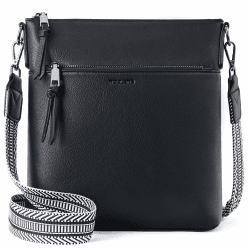 Roulens Mittel Damen Umhängetaschen, Leicht Damen Schultertasche aus Veganes Leder, Crossbody Bags für Frauen mit Verstellbar Abnehmbar Breiter Gurt A-schwarz