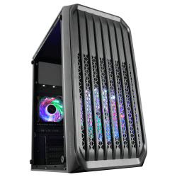 Mars Gaming MC-S2, Gehäuse PC Micro-ATX Ultra-Kompakt, Frontgitter, 2x FRGB-Lüfter, Full Side Window Gaming Gehäuse, Unterstützt Flüssigkeitskühlung bis zu 240mm, Schwarz MCS2
