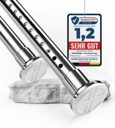 MEISENBERG Edelstahl Duschvorhangstange ohne Bohren 160-210cm, Ø32mm Klemmbare belastbare Gardinenstange Ausziehbar - Vorhangstange, Teleskopstange - für ihre Gardinen, Balkon und Dusche 160 x 210 cm Edelstahl Silber