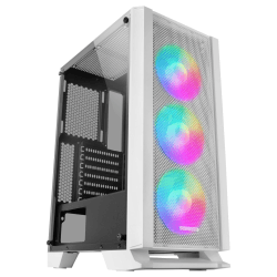 Mars Gaming MC-C Weiß, ATX PC Gehäuse, Metall-Mesh Frontplatte, Gehärtetes Glas, 3 Frontlüfter FRGB 120mm MCCW