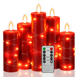 LED Kerzen, 5 Stück, LED-Lichterkette, 360-Grad-Blickwinkel, mit sternenklare Lichterkette, mit 10-Tasten-Fernbedienung, 24-Stunden-Timer-Funktion, tanzende Flamme, echtes Wachs (rot). 5#Rot