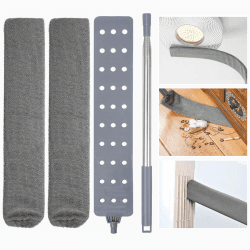 Staubwedel Teleskop Waschbar, Staubwischer Teleskop Stange und Biegbar Eckbesen, Staubwedel mit Edelstahlgriff lang ausziehbar bis 250cm, Reinigen für Sofa, Betten, Autos, Ecken und Möbeln 3 Grau
