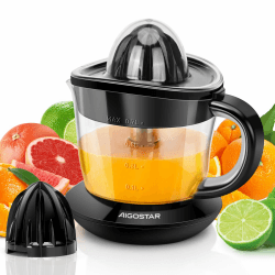 Aigostar Saftpresse Elektrisch 2 Kegel, Orangenpresse 40 Watt, Zitruspresse 0.7 Liter, 2 Drehrichtungen, Hohe Saftausbeute, Tropfsicherer Auslauf, BPA-frei Schwarz