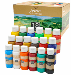 Artecho Acrylfarben Set 18x59 ml, Acrylic Paint Set, Wasserfest und Lichtecht, Schnell Trocknend, ideal für Leinwand, Papier und Stoffe. 59 ml x 18