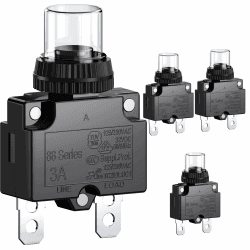CLDIY 3A-Leistungsschalter mit thermischem Überlastungsschutz, Serie 88, manueller Drucktaster-Reset mit Schnellanschlussklemmen und wasserdichter Tastenkappe, 32 VDC oder 125/250 VAC, 4 STÜCKE