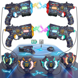 VATOS Wiederaufladbar Daten Echtzeit SYNC Laser Tag Pistole - Infrarot Lasertag mit 4 Pistolen 4 Westen mit leuchtendem Licht,Lazer Tag Spiel für Erwachsene,Laserpistolen Set von 4 für Jungen Mädchen