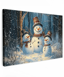 MuchoWow© Weihnachtsdeko Leinwand Groß 120x80 cm XXL Deko Schlafzimmer Weihnachtsgeschenke Leinwandbilder Wohnzimmer Gemälde Living Room Decoration Geschenke Schneemann - Schnee - Winter - Wald Schneemann 80L x 120B cm