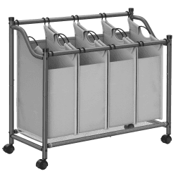 SONGMICS Wäschekorb, Wäschesammler, Wäschesortierer mit 4 abnehmbaren Stofftaschen, Rollen, Aufbewahrung, 4 x 35 Liter, grau LSF005GS Grau 140 L