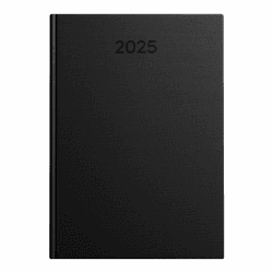 Idena 11134 - Buchkalender DIN A5 2025, 1 Tag auf 1 Seite, Sa/So auf 1 Seite, Terminplaner mit wattiertem Hardcover-Einband in Schwarz und Leseband