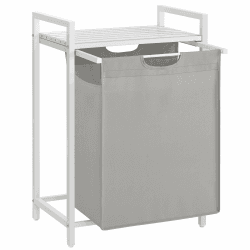 VASAGLE Wäschekorb, Wäschesammler mit Ablage, Wäschebox, Wäschesack aus Oxford-Gewebe ausziehbar abnehmbar, Metallrahmen, 65 L, 50 x 33 x 72 cm, taubengrau BLH101W03 Taubengrau 65 L