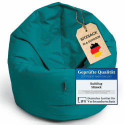 BuBiBag Sitzsack für Kinder und Jugendliche Kinder, Sitzkissen oder als Gaming Sitzsack, geliefert mit Füllung (70 cm Durchmesser, Petrol) Medium Petrol