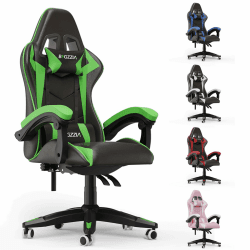 bigzzia Gaming Stuhl Ergonomisch - Gamer Stühle mit Lendenkissen + Kopfstütze Gaming Chair Höhenverstellbar Bürostuhl Computerstuhl für Erwachsene Mädchen Junge (Schwarz-Grün)