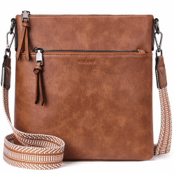 Roulens Mittel Damen Umhängetaschen, Leicht Damen Schultertasche aus Veganes Leder, Crossbody Bags für Frauen mit Verstellbar Abnehmbar Breiter Gurt A-braun