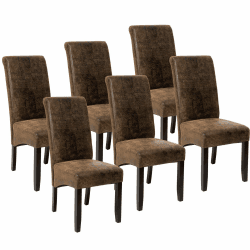 tectake® 6er Set Stühle, Kunstleder Stuhl mit hoher Rückenlehne, ergonomische Form, perfekt für den Esstisch, als Esszimmerstühle, Küchenstühle oder im Wohnzimmer - antikbraun 6er Set Antikbraun