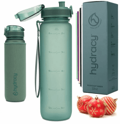 Hydracy Trinkflasche mit Fruchteinsatz - 1L Wasserflasche - BPA-freie Trinkflasche mit Zeitmarkierung Auslaufsichere Sportflasche - Kondensationsfrei für Sport und Outdoor Mondlichtgrün 1L - Schnelltrink