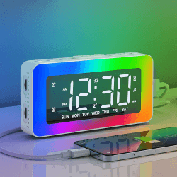 AFEXOA Wecker digital mit 2 Wecker Laut für Tiefschläfer mit Licht,Timer,8 White Noise mit Ladestation,USB-Betrieben Nachttischwecker mit Großer LED Anzeige,dimmbare Helligkeit und 7 Wecktöne Weiß